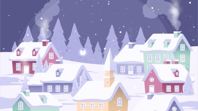治愈雪中小镇紫色系