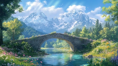 晴天古镇石桥风景