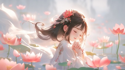 莲花池许愿女孩