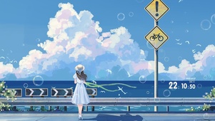 海边吹风少女