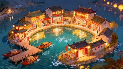 张灯结彩的岛上古镇