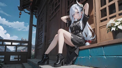 二次元可爱古风庭院女孩