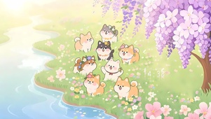河流边玩耍的狗狗