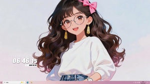 戴眼镜长发女孩桌面主题