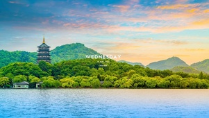 晚霞湖泊