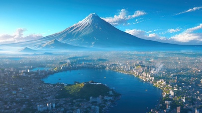 眺望壮观火山风光