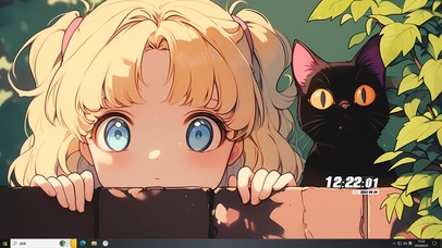 可爱女孩和黑猫