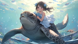 骑乌龟的女孩