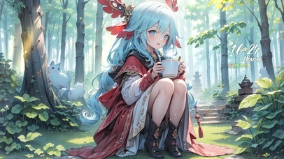 治愈蓝发森林少女