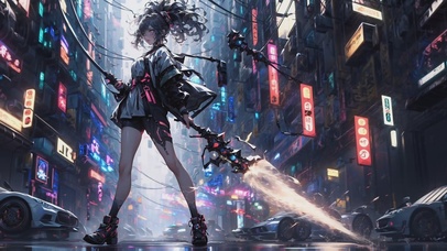 【4K】交互，赛博朋克可爱少女