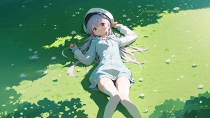 唯美草地白发女孩