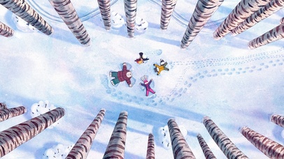 雪地树林可爱小朋友