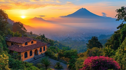 眺望城市旁的火山