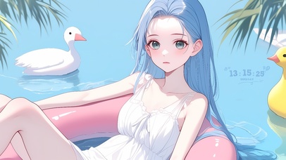 清凉夏日 泳池少女