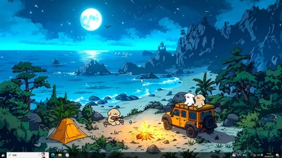 线条小狗海滩露营主题