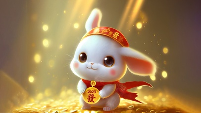 可爱的兔子 发财兔子 4K