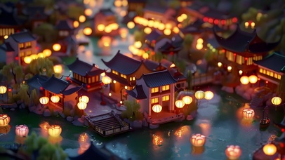 微观夜晚古风小镇