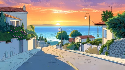 唯美落日晚霞街道