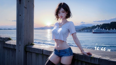 可爱海边短发女孩