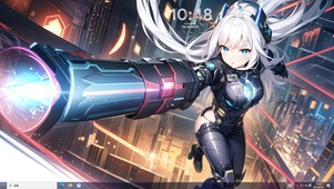 4k白毛城市上空镭射美少女