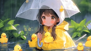 雨中可爱鸭鸭少女