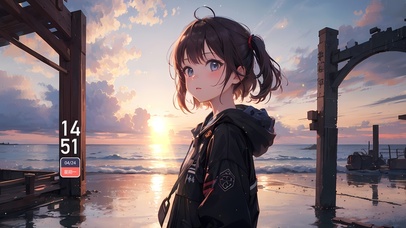 海边双马尾女孩