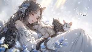 少女和猫咪 冬
