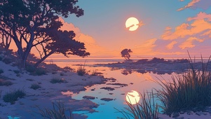 日落湖畔