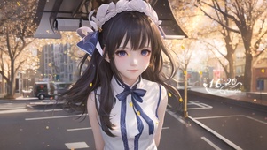 可爱秋日路边女孩