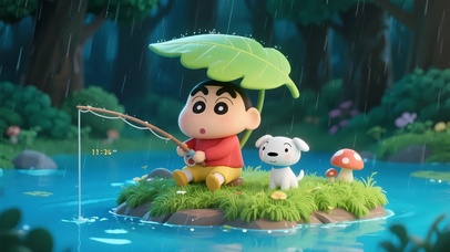 可爱雨夜垂钓小新