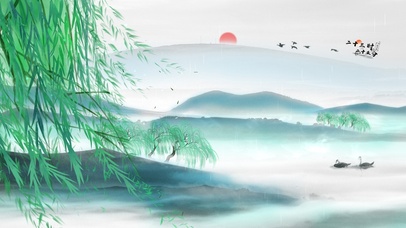 4k 国风水墨春雨