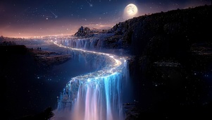 星月瀑布美景