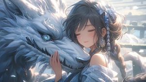 少女和狼依偎