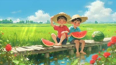 田间一起吃西瓜