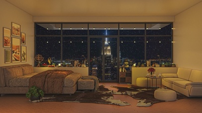 唯美治愈城市夜晚雪景房间