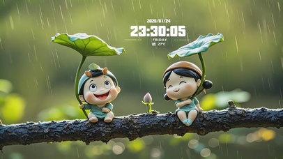 下雨天可爱的小人