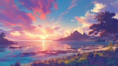 日落唯美海岛海滩草坪