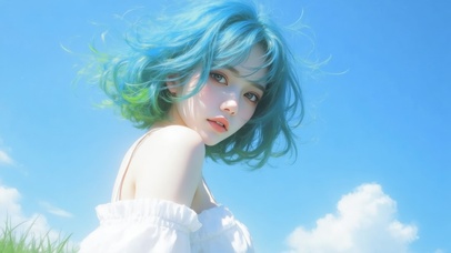 蓝发・晴空・白裙