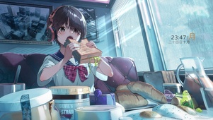 吃早餐的少女