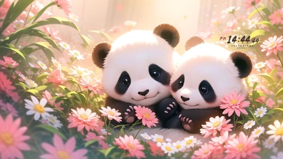 花丛休息的熊猫