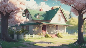 昼夜交替的樱花小屋