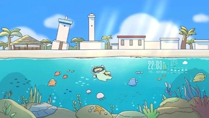 可爱柯基游泳