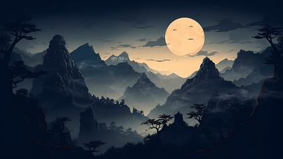 4K古风国风水墨云雾高山