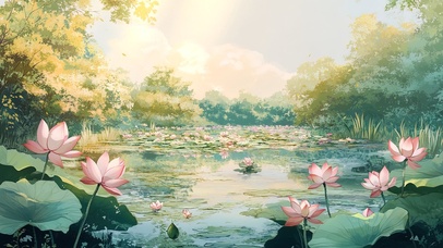 绿色护眼荷塘午后