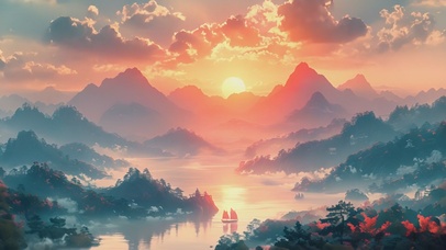 中国风古风落日夕阳黄昏壁纸