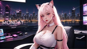 可爱粉发猫女