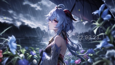 雪墨壁纸丨甘雨丨雨中湖畔丨