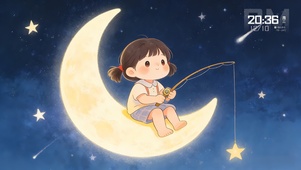 在月亮上钓星星的小女孩