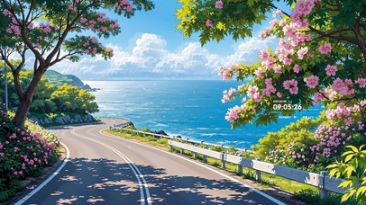 护眼花树公路海景