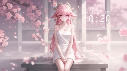 雪墨壁纸丨八重神子丨纯白浴袍丨